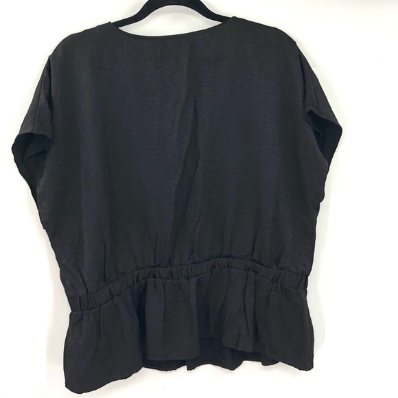 NINE WEST Black Silky Blouse XXL Faux Wrap Peplum Waist Cross Front Top Women - Picture 7 of 8